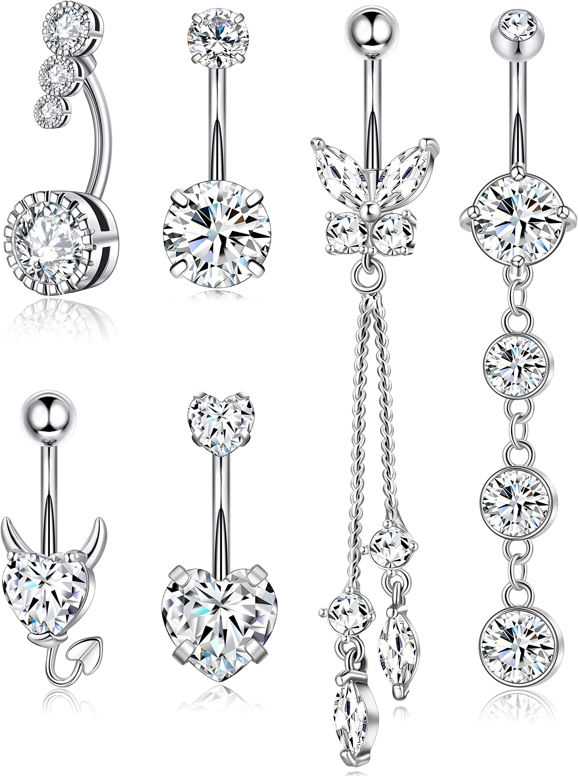 Surgical Steel Belly Button Rings Dangling Dangle Belly Rings Piercing Jewelry for Women with Cute Heart Butterfly Elements