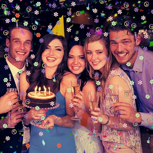 Miniatura 7 de Capoda 350 piezas Tie Dye 60's Hippie Groovy Decoración de fiesta de cumpleaños Retro Flor Paz Signo Hippy Confeti Decoración de mesa para la paz y