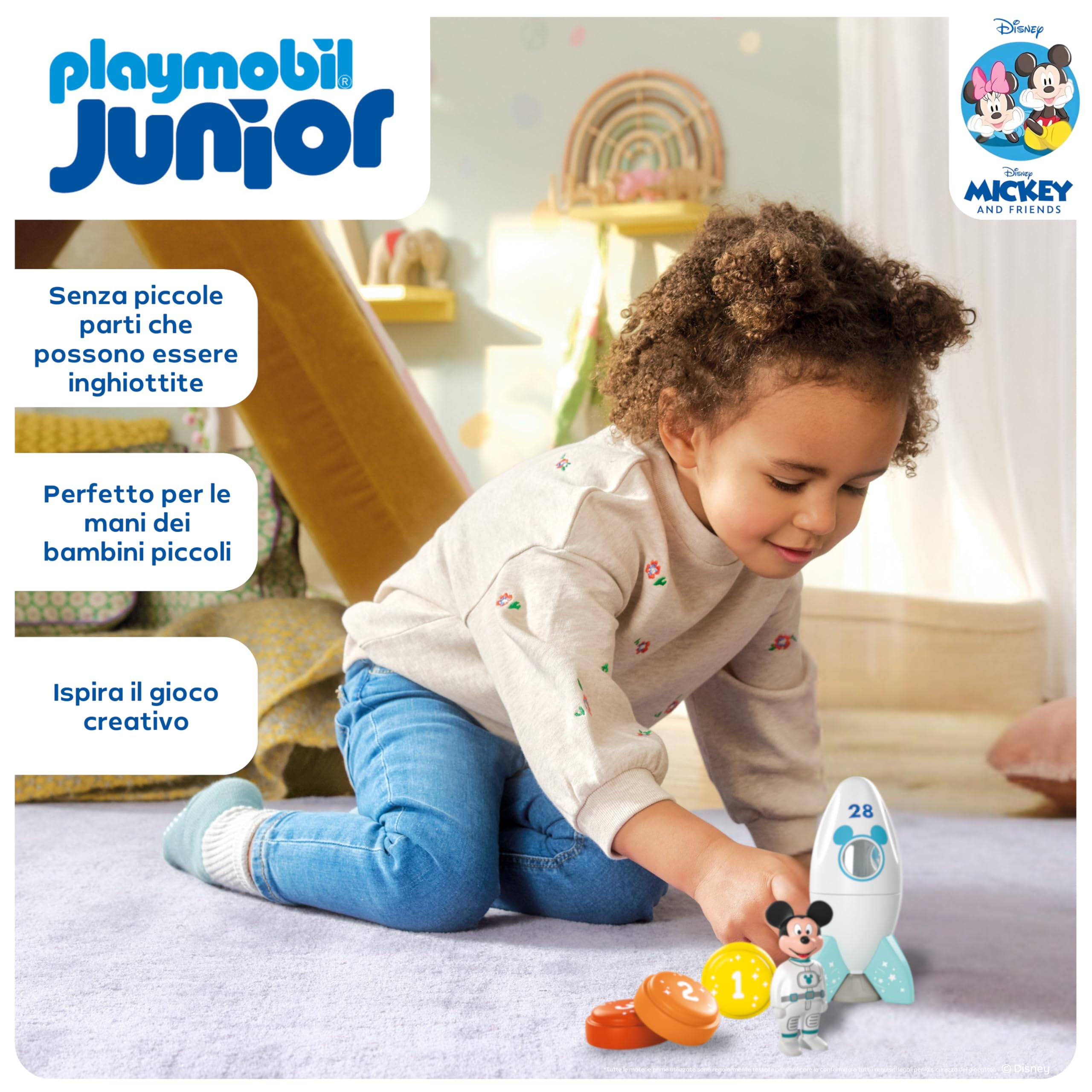 PLAYMOBIL JUNIOR & Disney Razzo di Topolino e avventura spaziale, Giocattolo sostenibile da 1 anno, Regalo per i più piccoli, Favorisce l'immaginazione e il primo apprendimento, 71771