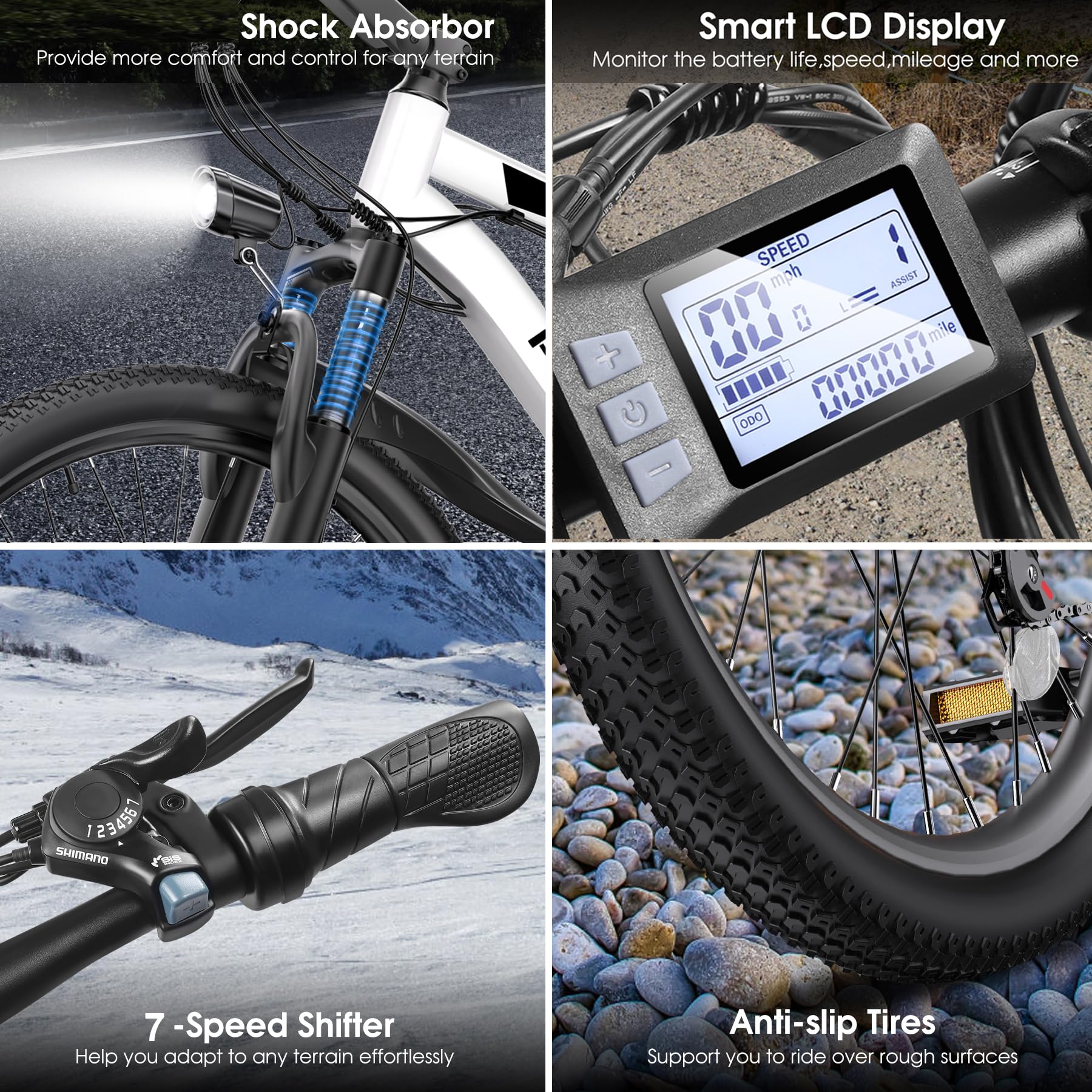 Bicicleta eléctrica Funhang para adultos, Ebike de pico de 1000W, bicicleta eléctrica de montaña de 50 millas 21.7MPH, bicicleta eléctrica para adultos de 26 pulgadas con batería extraíble de 48V