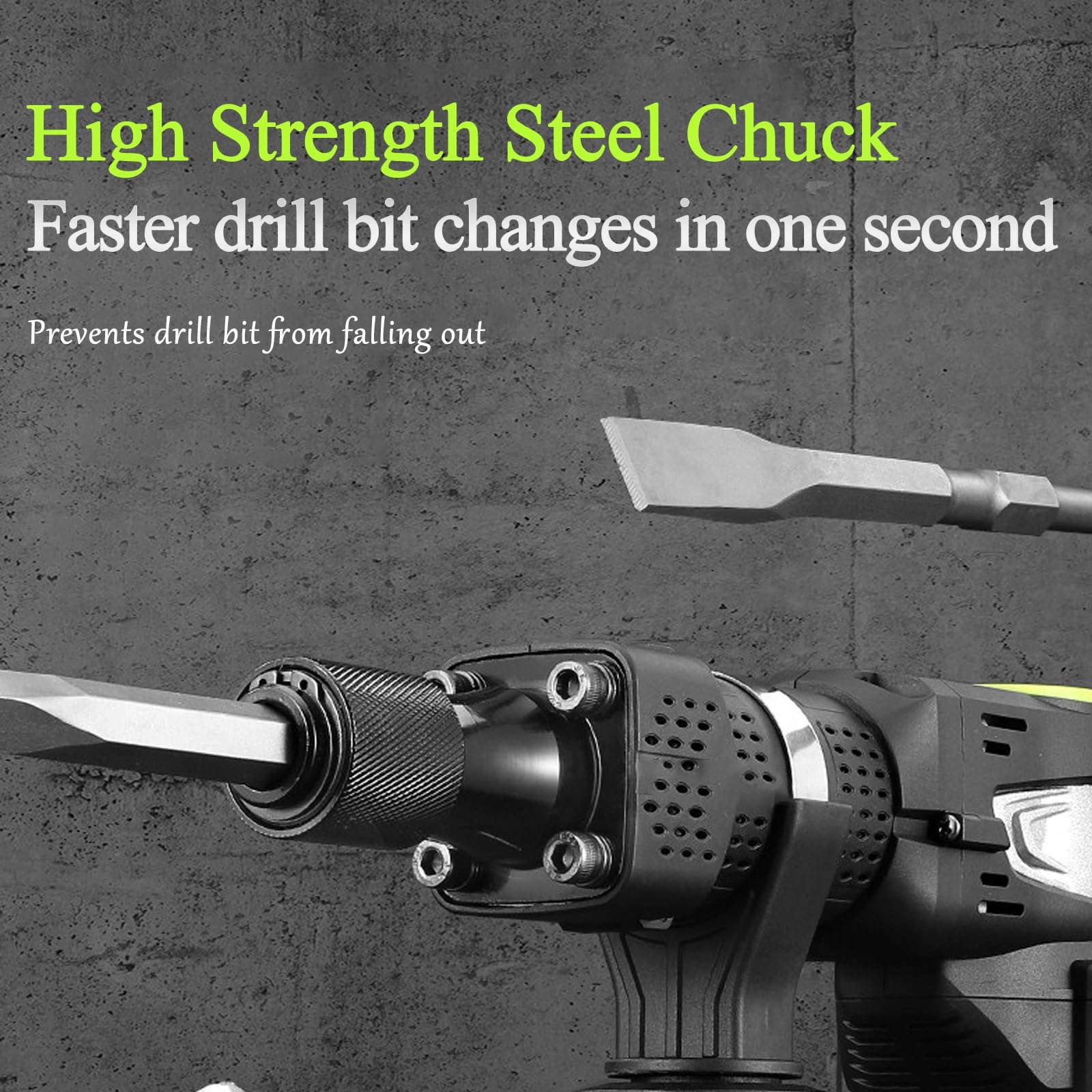 Jack Hammer Rompedor de concreto, Martillo neumático industrial, Diseño anti-escaldaduras, Sistema de enfriamiento circulante, Llave, cepillo de carbón, grasa, Cinceles de 2 piezas