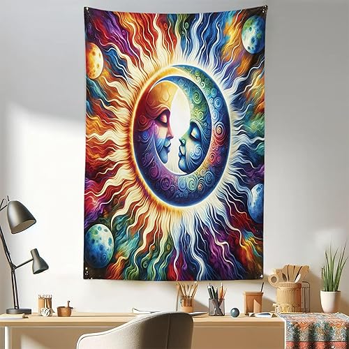 Miniatura 118 de Ambesonne Tapiz de fiesta de los años 70, caja retro en arte pop, música de baile, composición colorida impresa, para colgar en la pared para