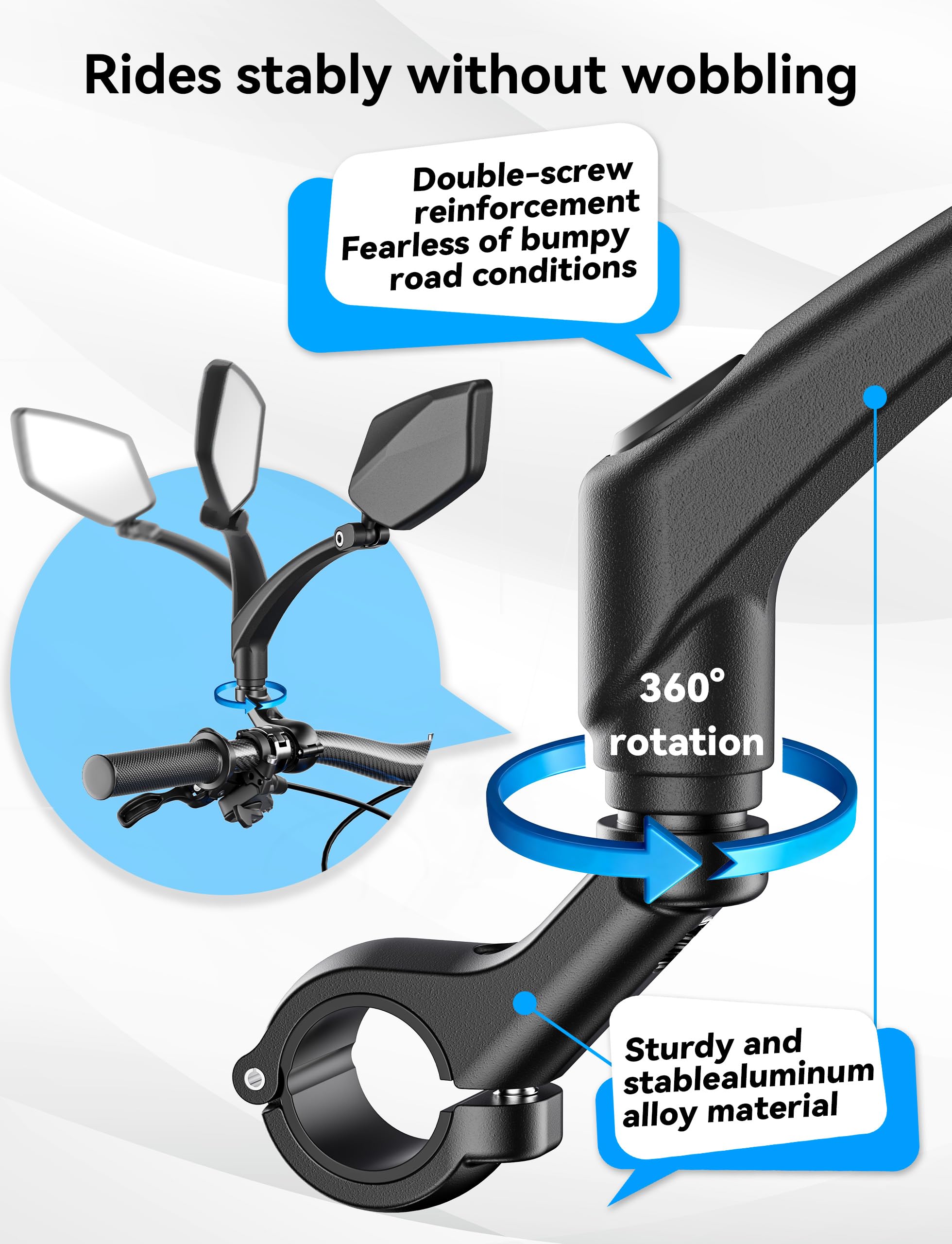 Rétroviseur pour vélo, rétroviseur gauche pour vélo électrique avec grande surface de miroir, accessoire pour vélo électrique ZD
