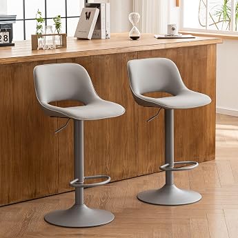 YOUNIKE Bar Stools Set of 2 Bar Chairs Bar Stools Height Adjustable Swivel Chair Kitchen Chairs Counter Chair with Hollow Backrest High Bar Stools for Bar Counter Kitchen All Gray