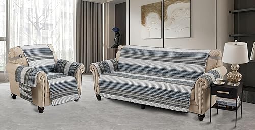Miniatura 2 de Brilliant Sunshine Funda de sofá con diseño de retazos con diseño de rayas grises, funda acolchada para sofá grande, 70 pulgadas de ancho de