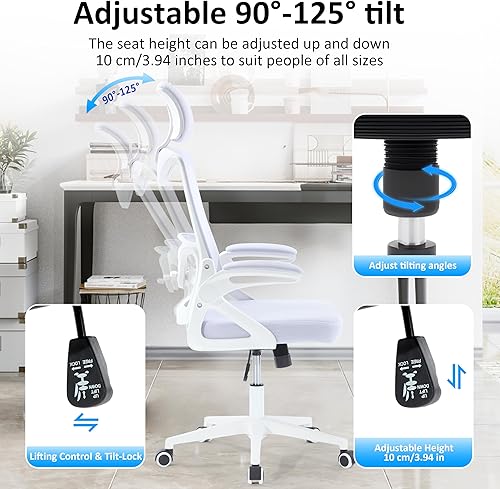 Miniatura 6 de Fizzin Silla de oficina ergonómica, silla de escritorio ergonómica con reposacabezas de malla para computadora con respaldo alto, soporte lumbar