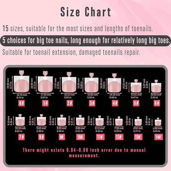NOVO OVO Press on Toenails, Toe Nail Press ons for Women, White French Tip Sharp Square Pre-Designed Soft Gel Thick False Toenail Extension, BABY PINK Full Cover Acrylic for DIY x 15 Sizes 150 pcs