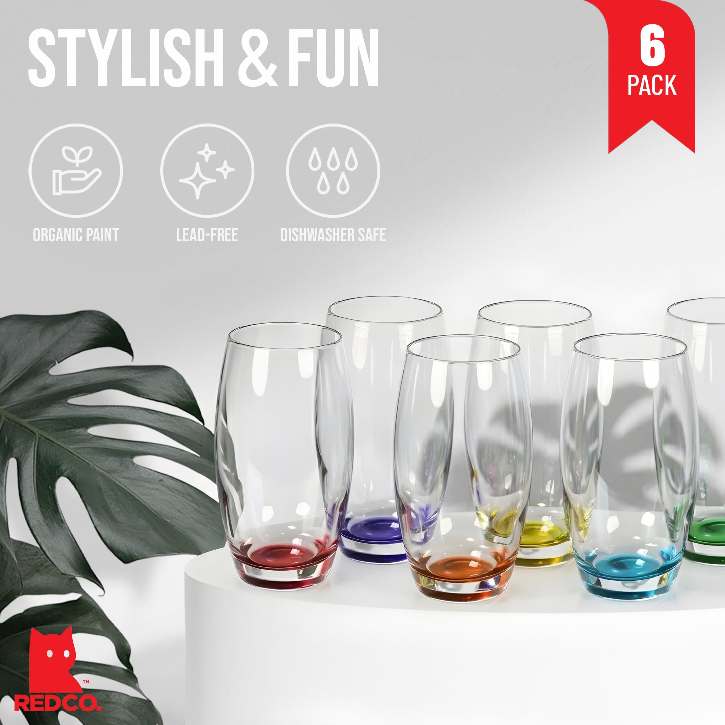 Prism Multi Colored Water/Beverage Glasses, 17.25 Ounce - Set of 6 by Red Co.