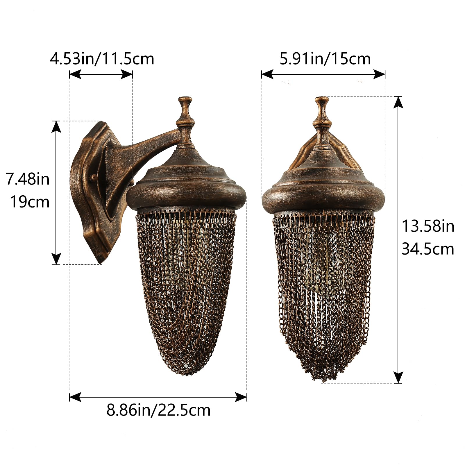 Applique murale rustique en ambre - Bronze brossé rétro - Lampe industrielle vintage - Applique murale pour porche, chambre à coucher, salon (sans ampoule)