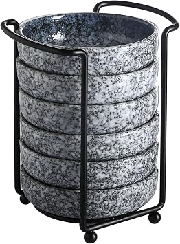 YJR Ceramic Japanese Side Dishes, Seasoning Dishes, Dipping Bowls - 3.5 Inch, with Metal Stand for Ketchup Soy Sauce BBQ Party, Set of 6, Blue