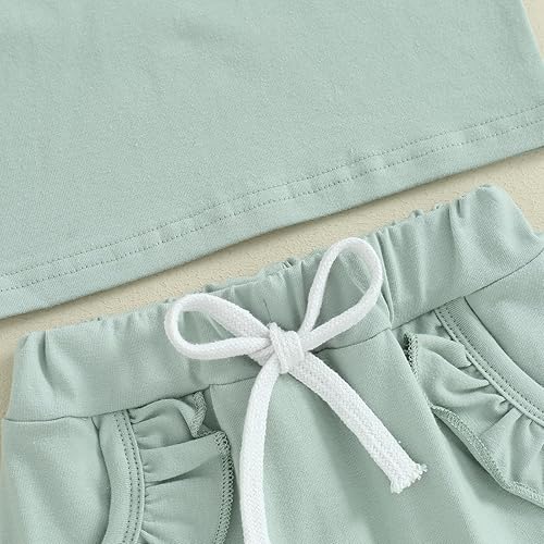 Miniatura 6 de Ursobutegl Conjunto de 2 piezas de ropa para bebés y niñas pequeñas, camiseta de manga corta con volantes, cintura elástica, pantalones cortos