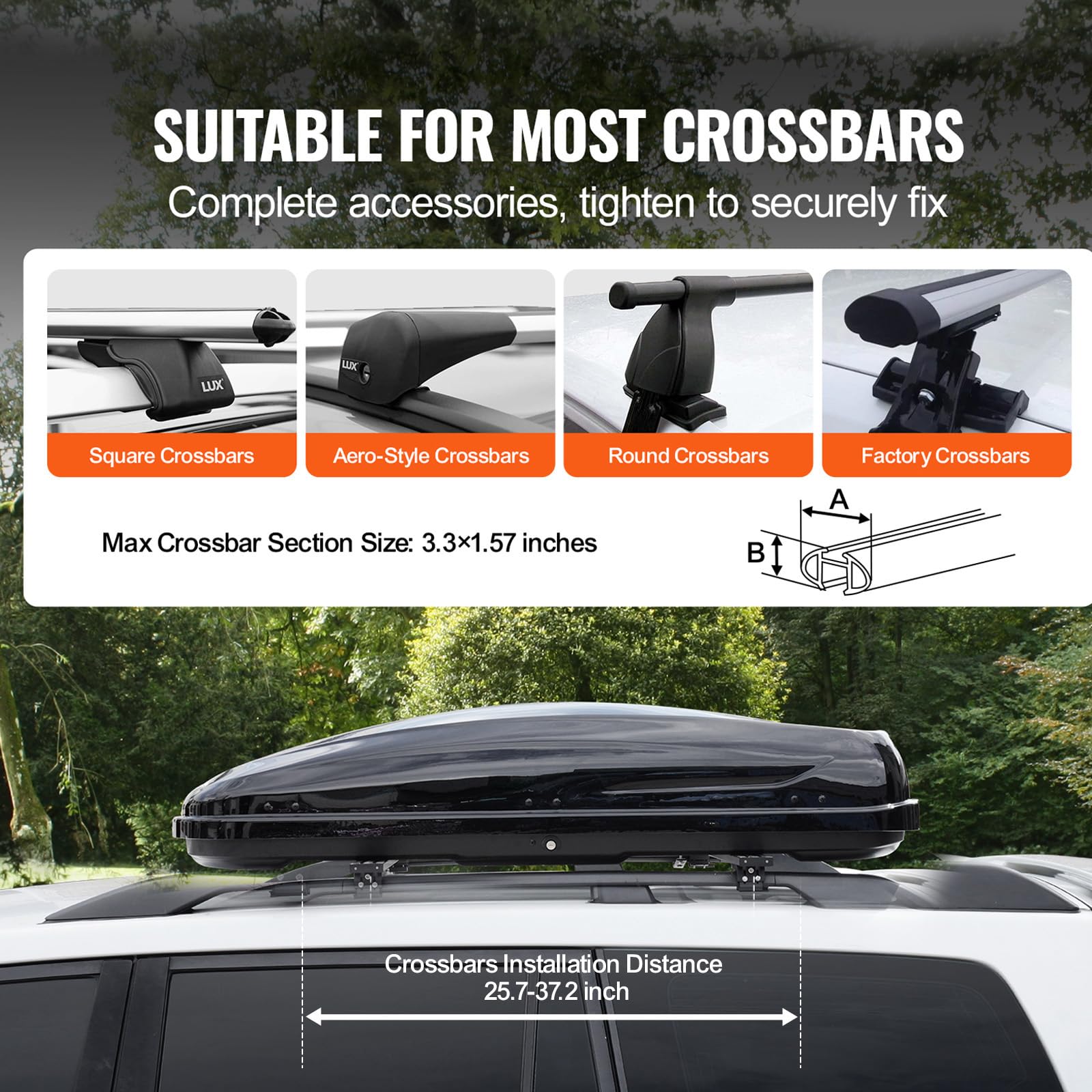 VEVOR Cofre de Techo 370 L Portaequipajes de Techo Rígido de ABS con Apertura de Doble Cara 2 Correas Reforzadas Aerodinámico Maletero Techo Coche para la Mayoría de Travesaños, Coche, SUV, Negro