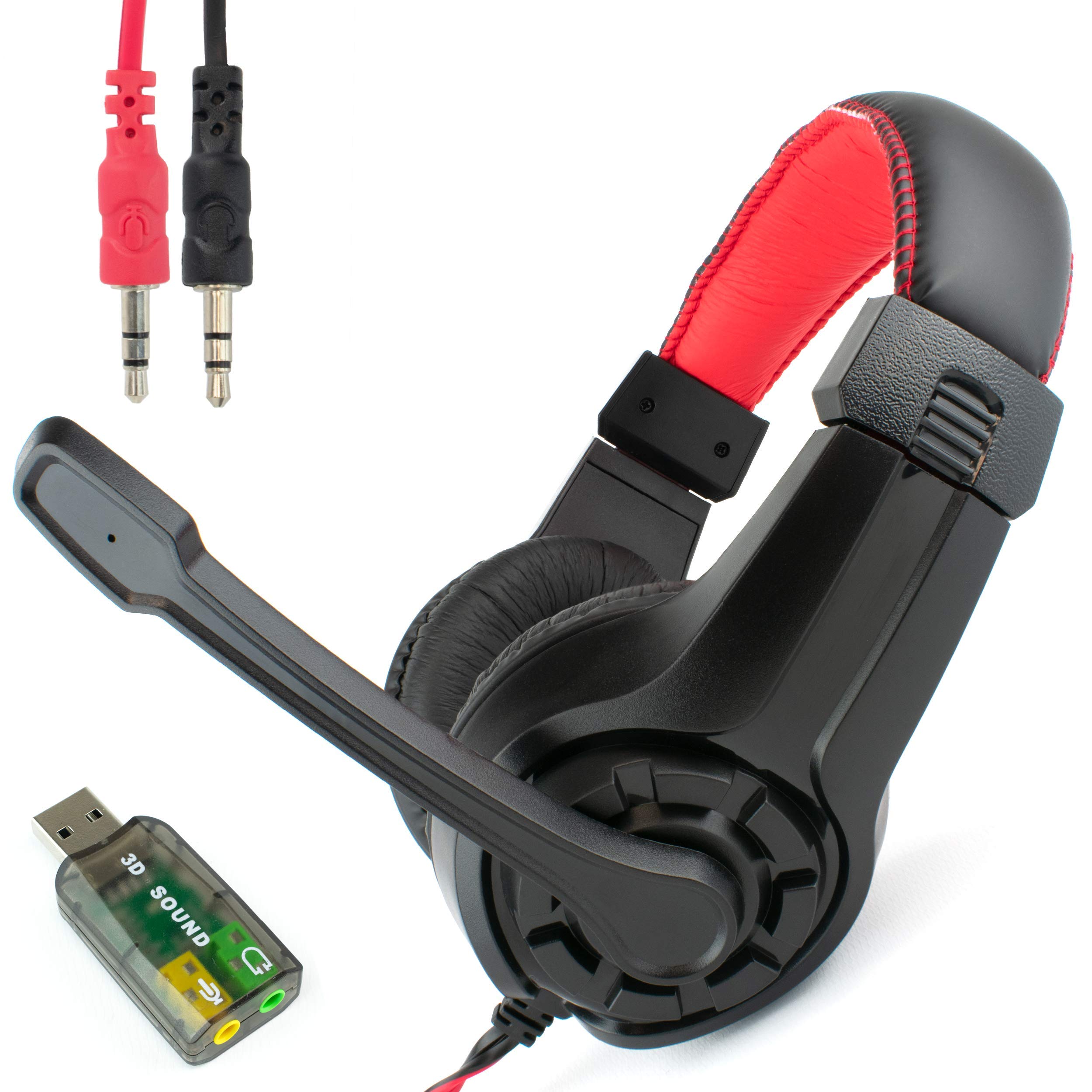 3.5mm Computer Headset with Stereo Microphone | Gembird GHS-001 | Zoom or Skype Multimedia PC | In-line Volume Gaming Control | Lightweight Overhead Headphones & Mic | WITH USB ADAPTER for Laptop