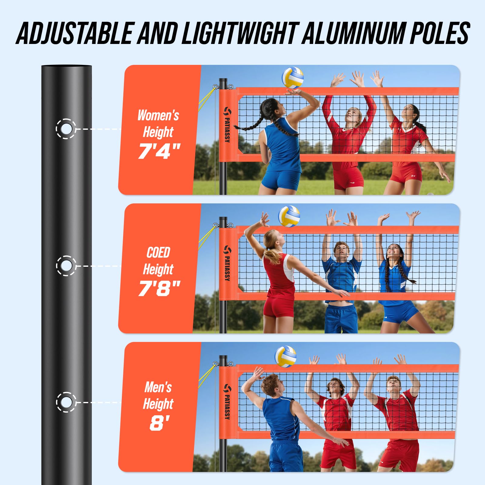Amazon | Patiassy プロフェッショナルバレーボールネット 裏庭用 調節