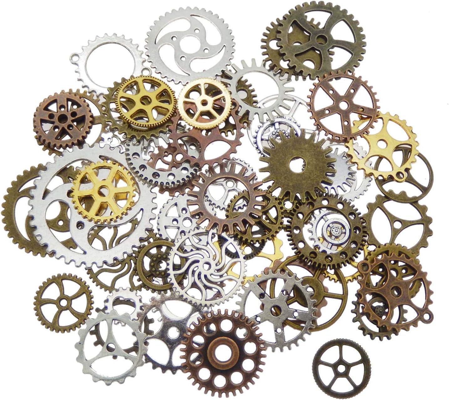 100 Gram Steampunk Gear Wheel Charms Mix - Assorted Metal Cog Pendants For Jewelry Making & DIY Crafts