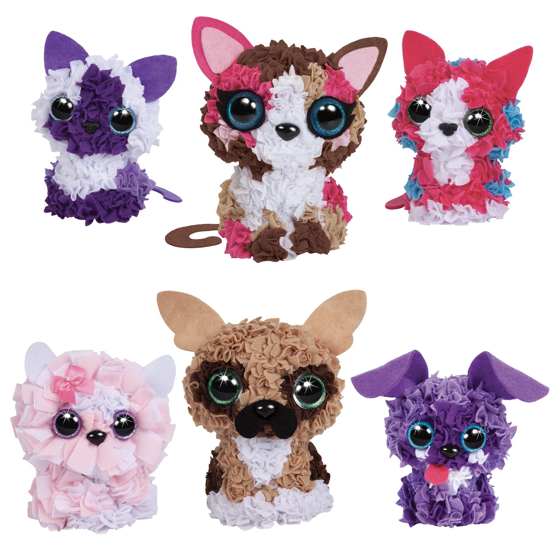 ORB PlushCraft Lot de 6 kits de bricolage 3D pour chien et chat – Système de tissu de perforation sans désordre, aucune couture nécessaire – Comprend 2 animaux 3D de taille standard et 4 mini animaux