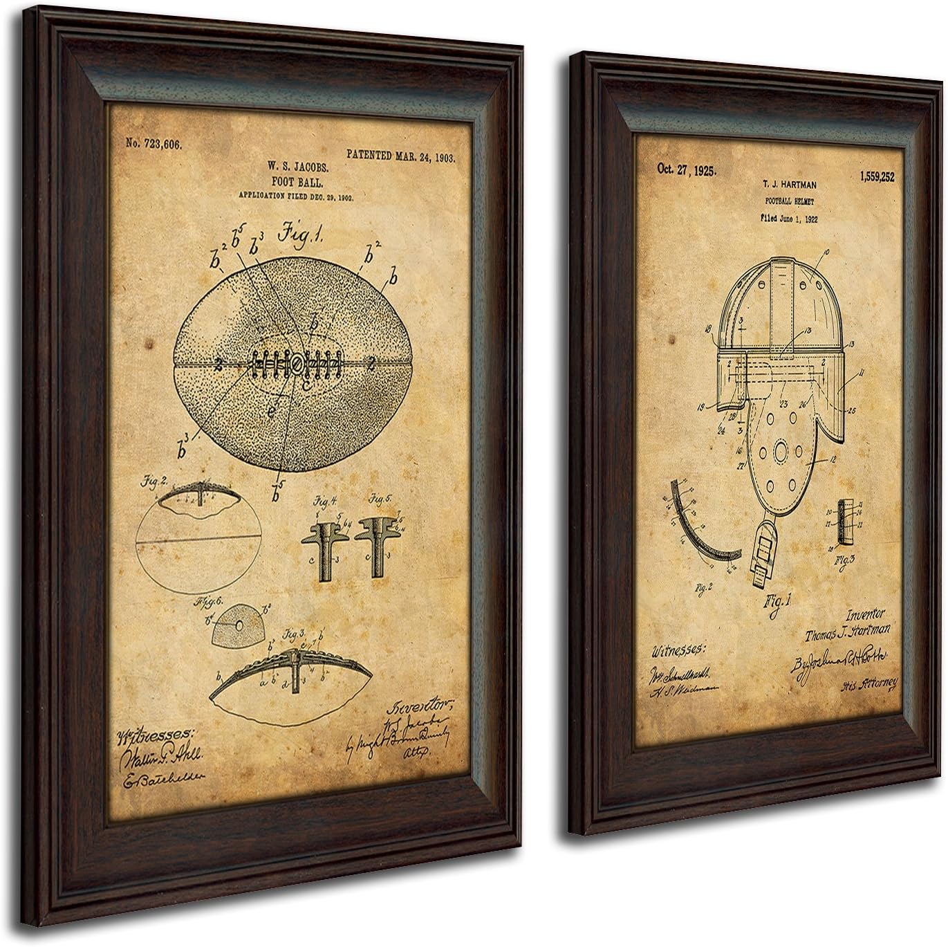 2 pc Framed Modern Patent Set - Football 14"x17"