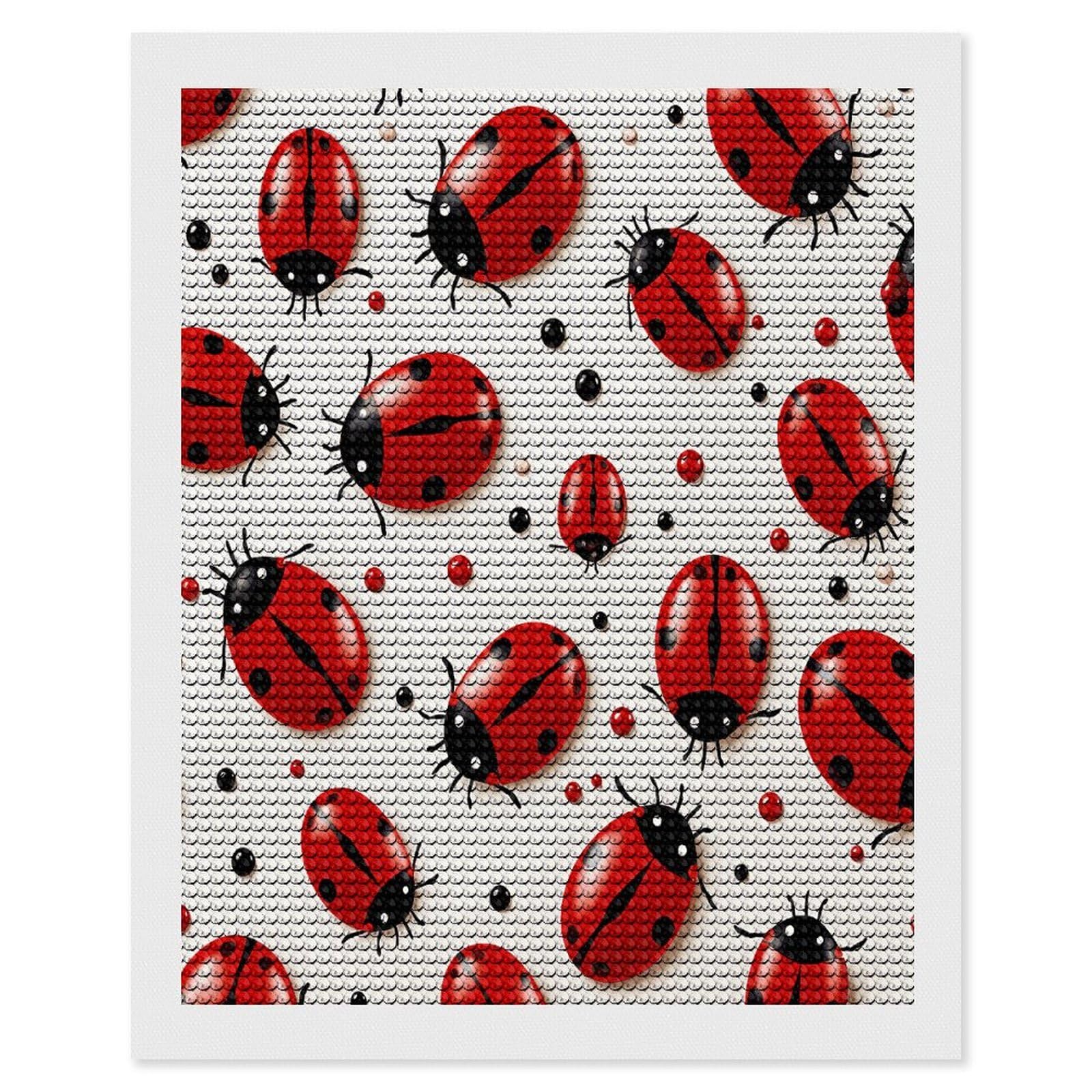 FekiLoot Red Ladybug Diamond Painting Kits for Beginners DIY Diamond Art Kits for Adults Full Drill Round Diamond Dot Gem Art Painting Fun DIY Crafts for Home Kitchen Wall Decor Gift 16"x20"