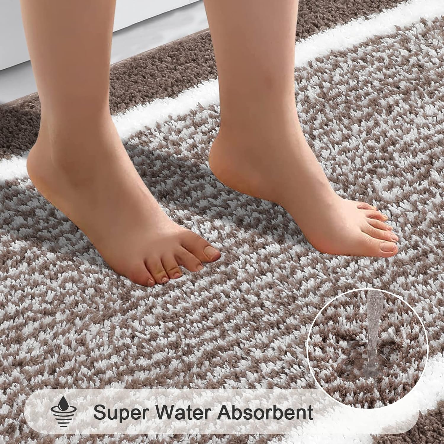 HEBE Bathroom Rug Set 3 Piece Non Slip Absorbent Bath Mats Set Microfiber Soft Bathroom Mat Plush Shaggy Bath Rugs Includes U-Shaped Toilet Mat for Bath Floor, Shower