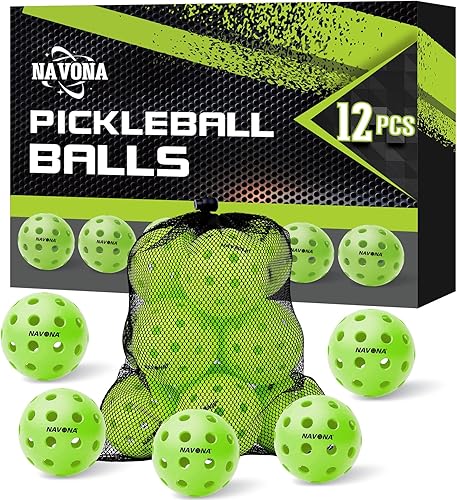 Navona 12 Pack Premium 40-Holes Green Outdoor Pickleball Balls, Meet USAPA Official Requirement, Pickleball Ball Outdoor, High Bounce True Flight,