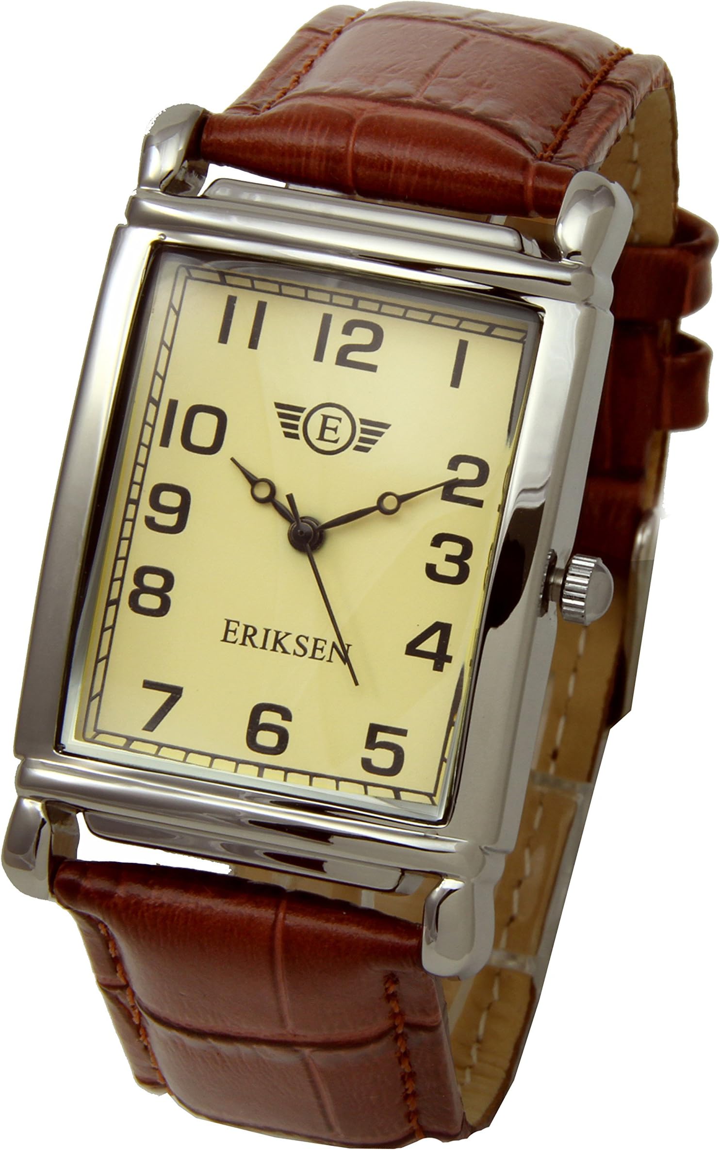 Men's Rectangular Analog Quartz Dress Watch with Leather Strap MCS