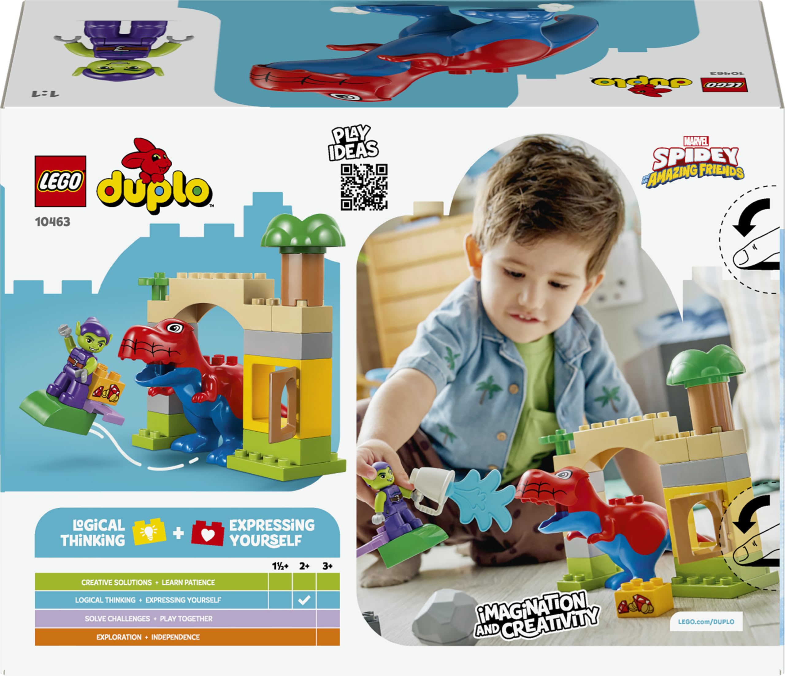 LEGO Duplo Marvel Dinosaurio Spidey-Rex vs. Duende Verde - Juego Educativo para la Motricidad Fina - 2 Figuras Inc. Spidey T. Rex - Juguete de Superhéroes - Regalo para Niños de 2+ Años - 10463