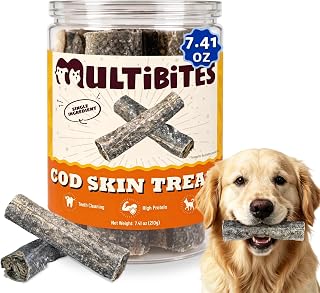 7.41 oz Cod Skins for Dogs, Single Ingredient Healthy Dog Treats | 100% Natural Fish Skin | Rich in Omega-3, High Protein | Grain & Rawhide Free Chew Treats | Perfect for Large Dogs