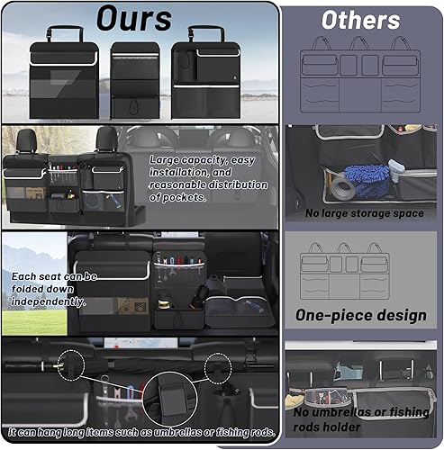 Miniatura 4 de Organizador de maletero para asiento trasero, organizador de coche, plegable, con 7 bolsillos grandes