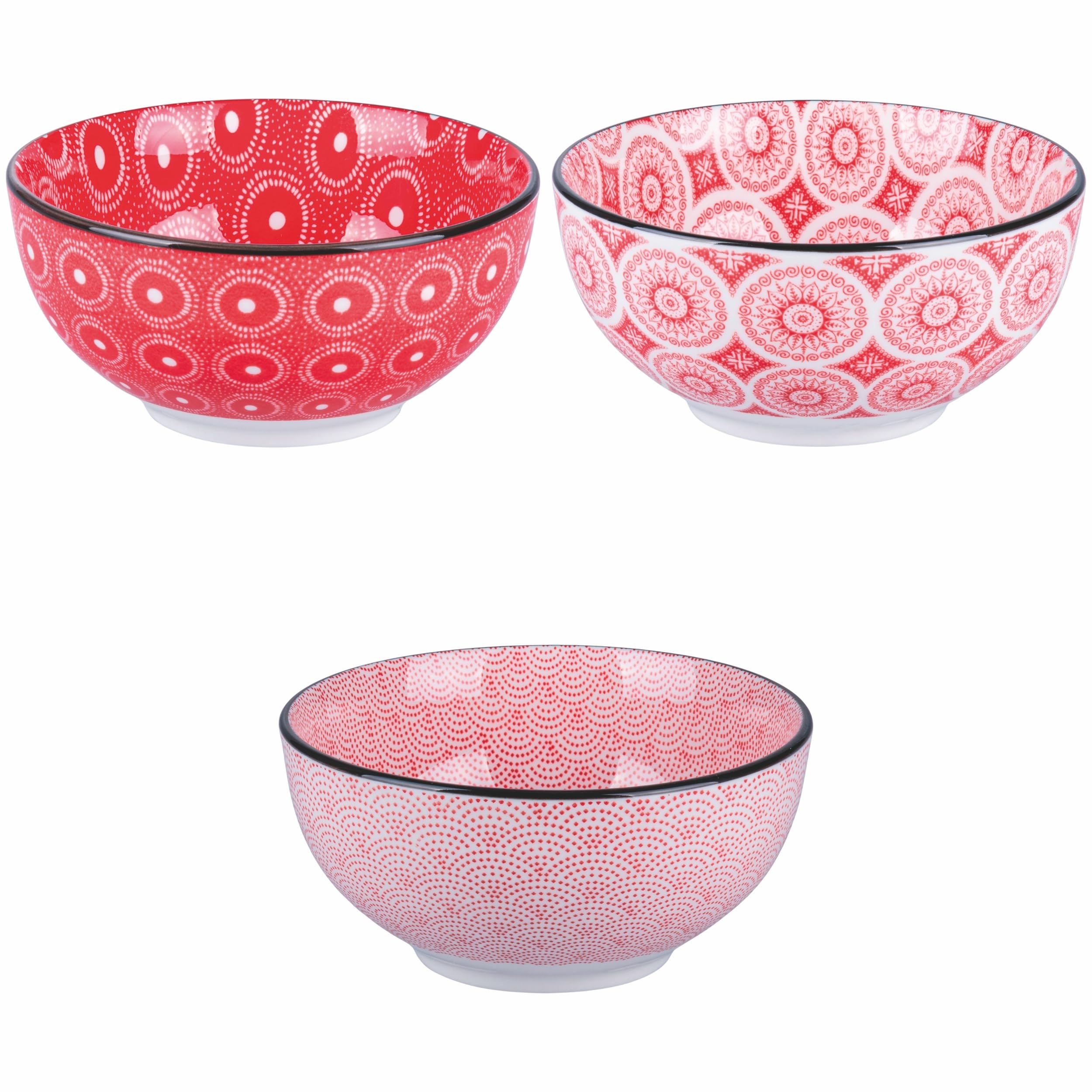 Villa d'Este Home Tivoli 1996 Set of 6 Porcelain Bowls, 680 ml, Geometric Design, Confusion Red