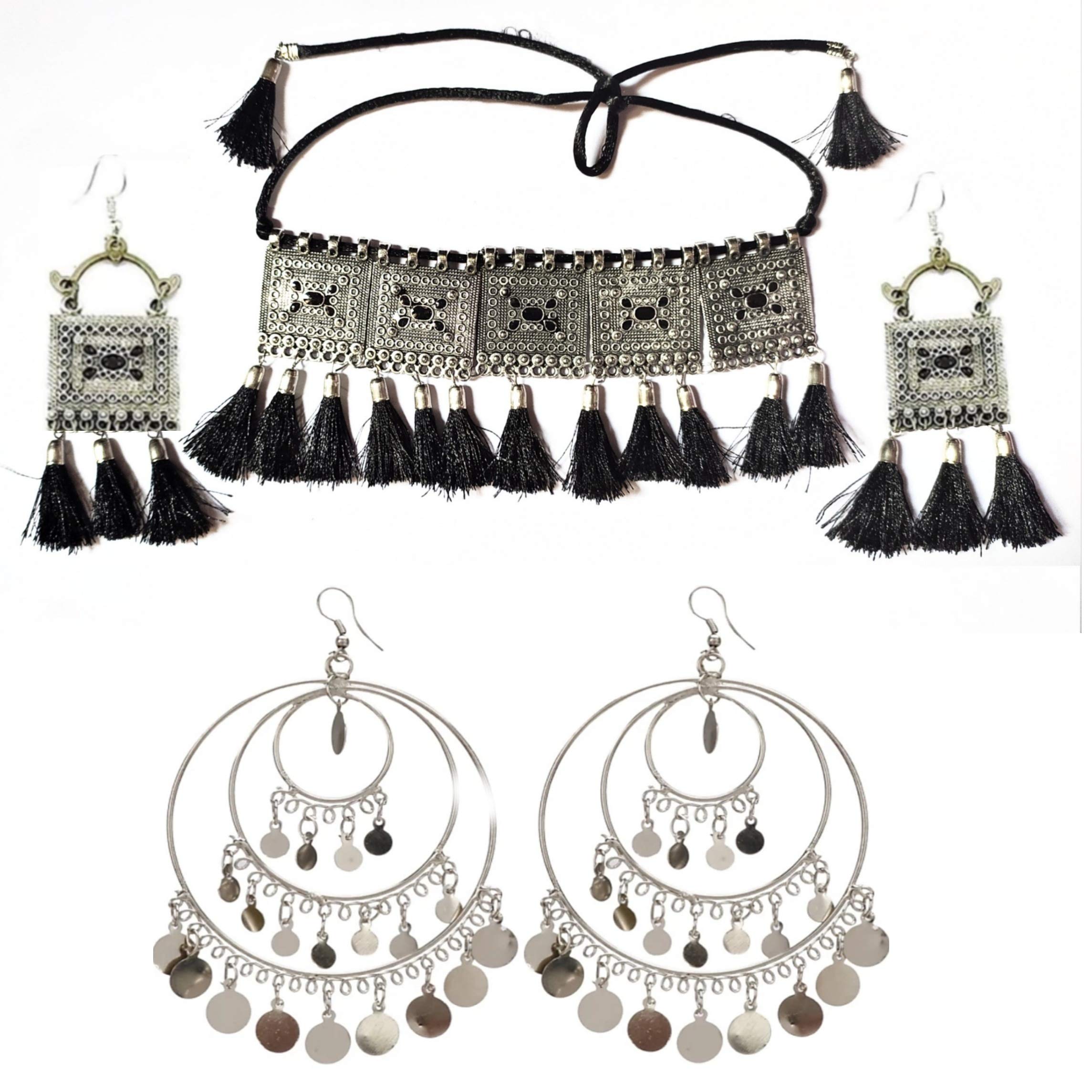 RatCraft Made in India Special Combo Offer Jewellery Set and Hoop earrings for Women Silver and Black Plated unique Oxidised Tribal Cotton Thread Traditional Earring Set with for Women & Girls (B08FRQQJYQ) Amazon Price History, Amazon Price Tracker