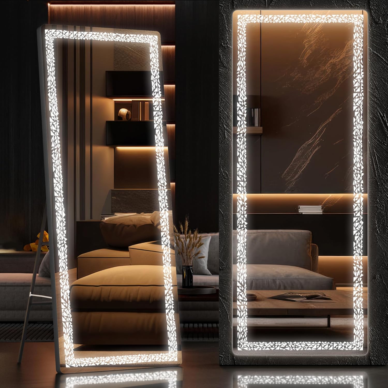 Hasipu 56" x 16" Full Length Mirror with LED Lights, Full Body Mirror with Triangle