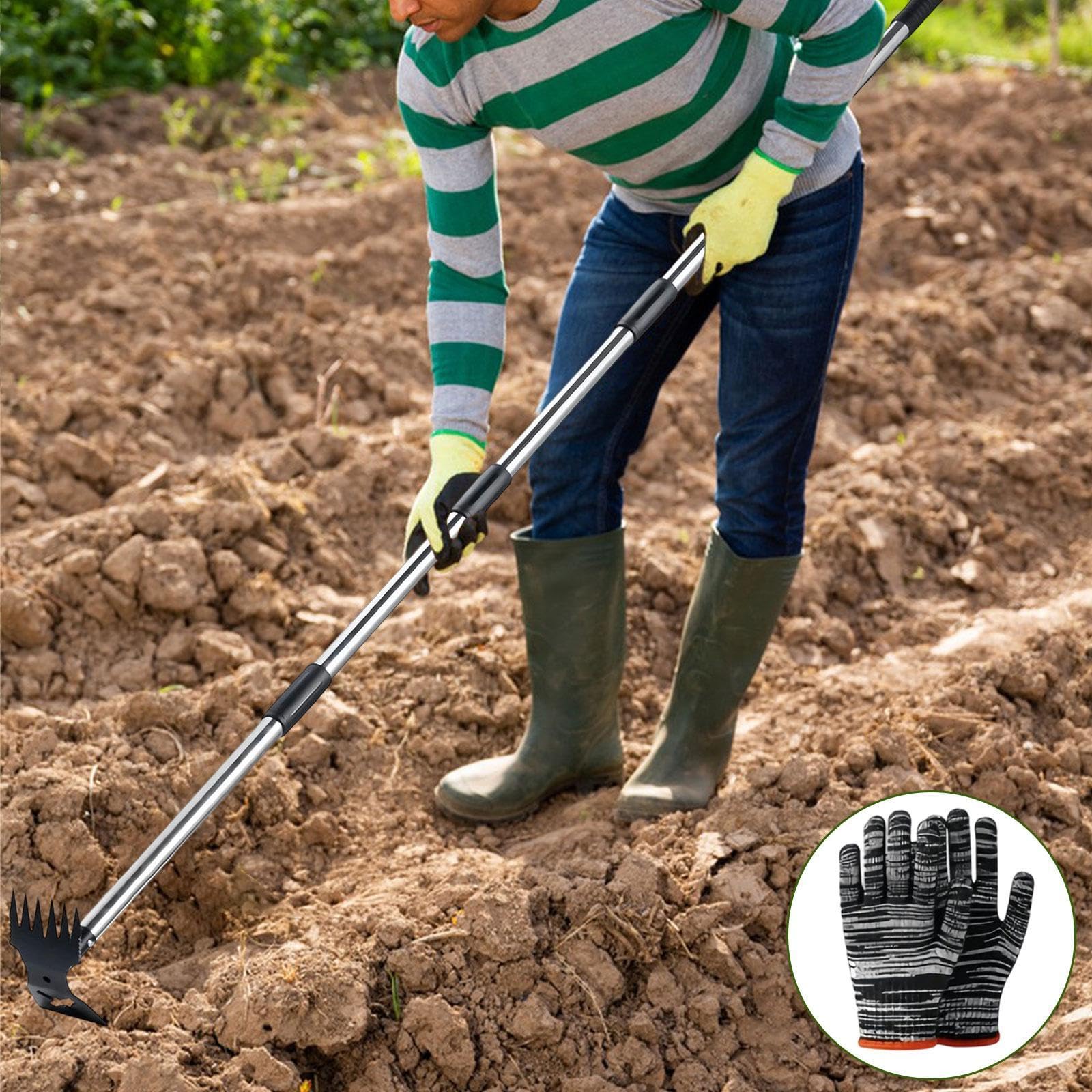 Unkrautentferner mit ergonomischem Design, Handrechen und Hacke für die Gartenpflege, Mehrfarbig, 5 Abschnitt