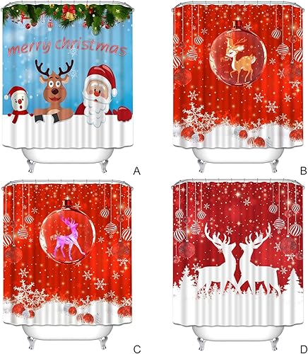 Miniatura 6 de Ochine Juego de cortinas de ducha de Navidad, decoración de Navidad, Papá Noel, muñeco de nieve, reno, invierno, vacaciones, cortina de baño