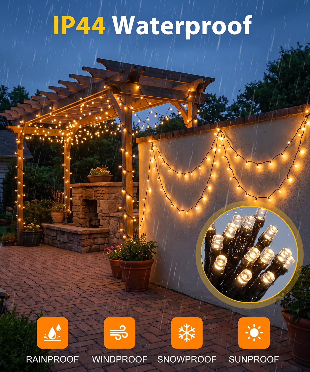Guirlande lumineuse d'extérieur 80 m 800 LED blanc chaud avec prise, télécommande, 8 modes d'éclairage, minuterie et fonction mémoire, étanche IP44, pour jardin, balcon, intérieur, Noël, fête