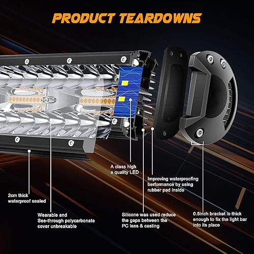 Miniatura 5 de ASLONG Barra de luz LED de 12 pulgadas, 72 W, estroboscópica intermitente blanco/ámbar con seis modos de inundación puntual combinada de luz de