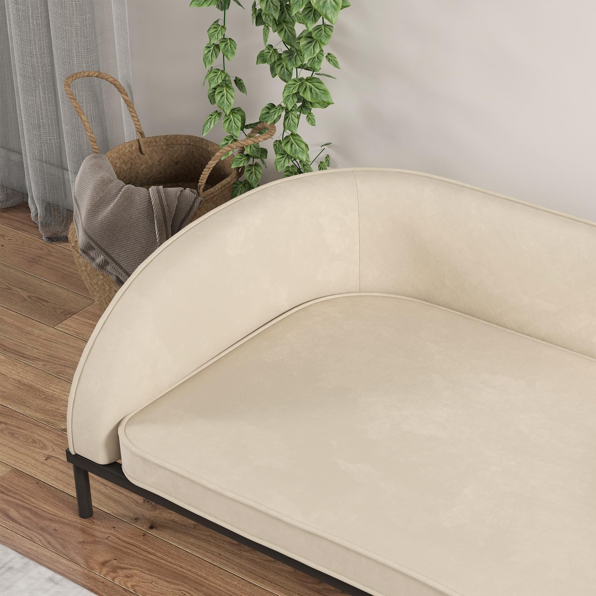 PawHut Canapé pour Chien lit surélevé pour Chien 101,5 x 62 x 34,5 cm Coussin déhoussable Pieds en Acier Surface en Velours lit pour Chien Blanc crème Noir