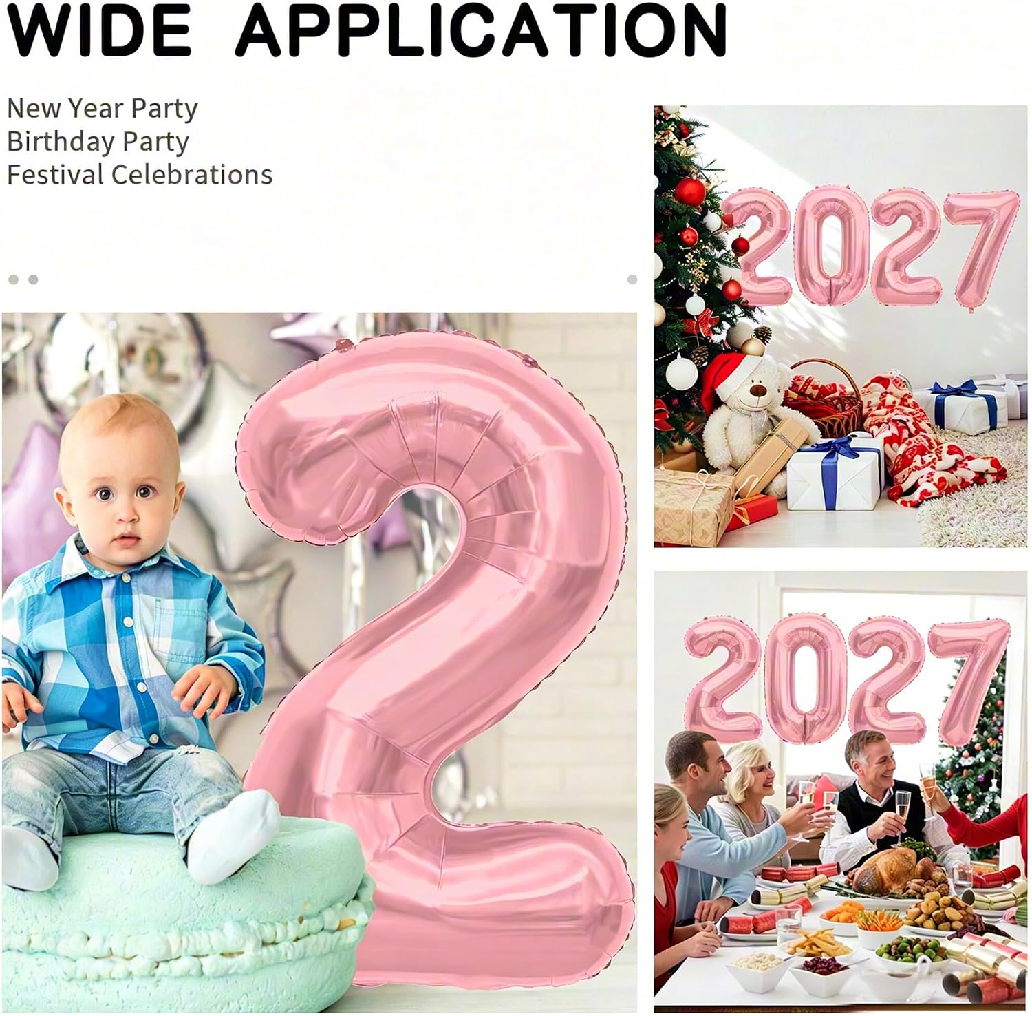 2027 Balloons, 40 Inch 2027 Number Balloons, Foil Large Number Balloon Backdrop Happy New Year Decorations for 2027 New Year Eve Party Supplies Graduation Anniversary Birthday Decorations, Rose Pink image 3