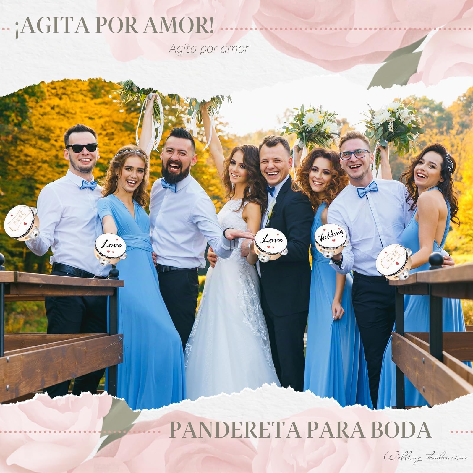 50 panderetas de boda de 4 pulgadas a granel para adultos, regalo de percusión de mano, cascabeles de madera y metal, instrumento educativo musical para iglesia, boda, fiesta