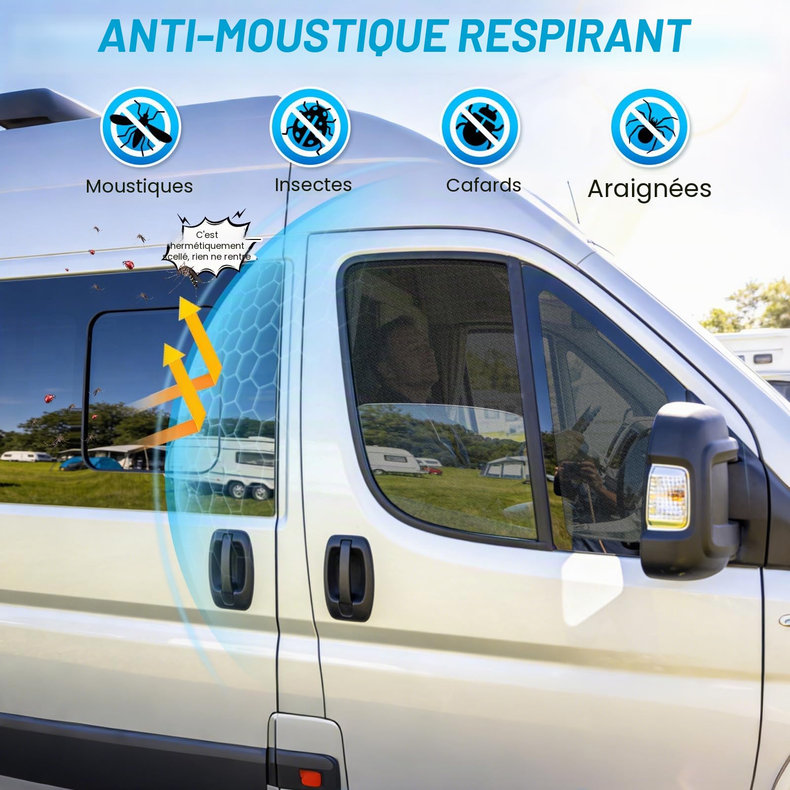 Moustiquaire Compatible avec Renault Trafic/F-iat Talento/O-pel Vivaro 2014-2025, Moustiquaire Magnétique pour Portes Avant (Paire), Moustiquaires Respirantes pour l'extérieur et Le Camping