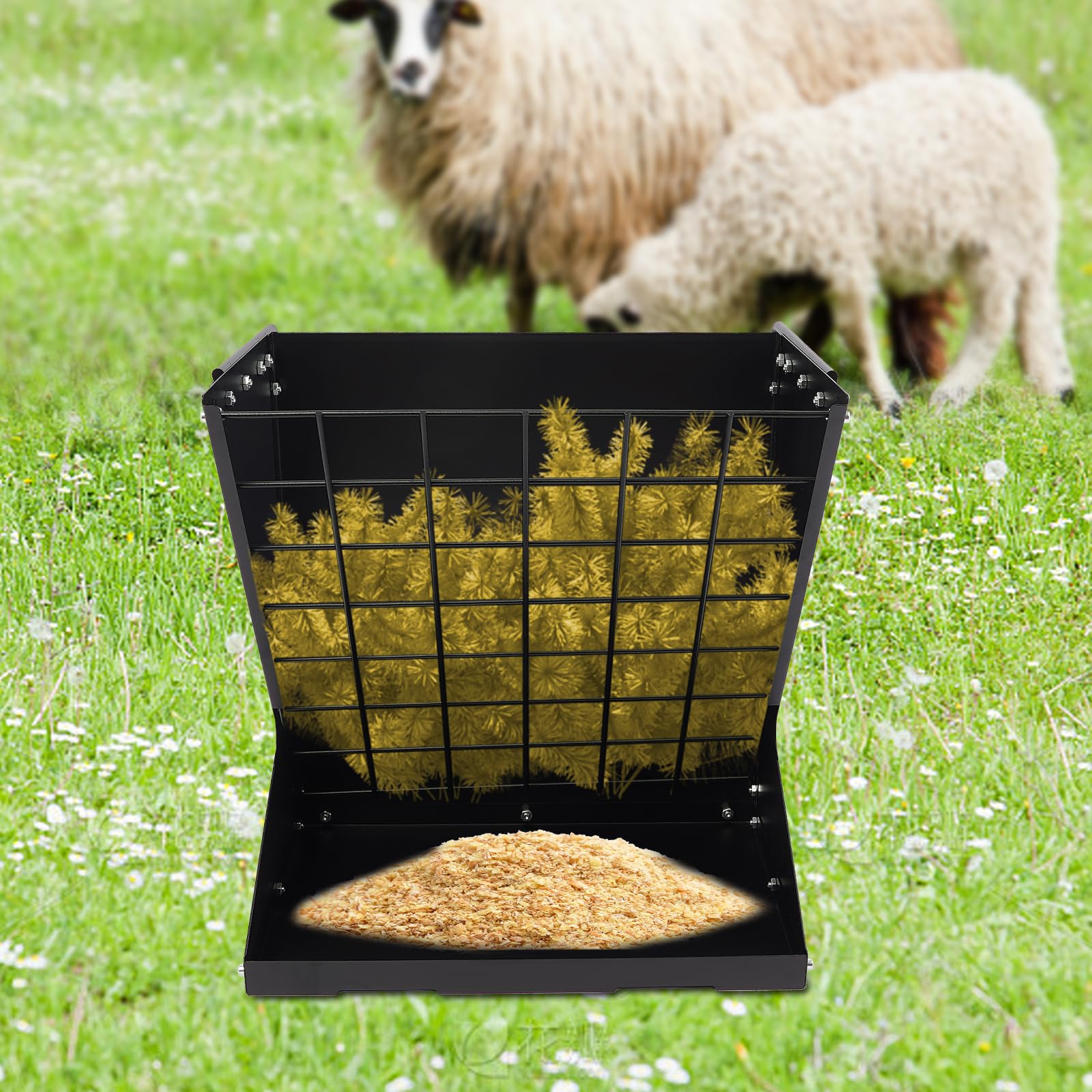 Gran comedero de heno para ovejas y cabras, comedero de heno 2 en 1, comedero de grano de heno, capacidad de carga de 30 kg, cabras, caballos, vacas para granjas, granjas (negro)