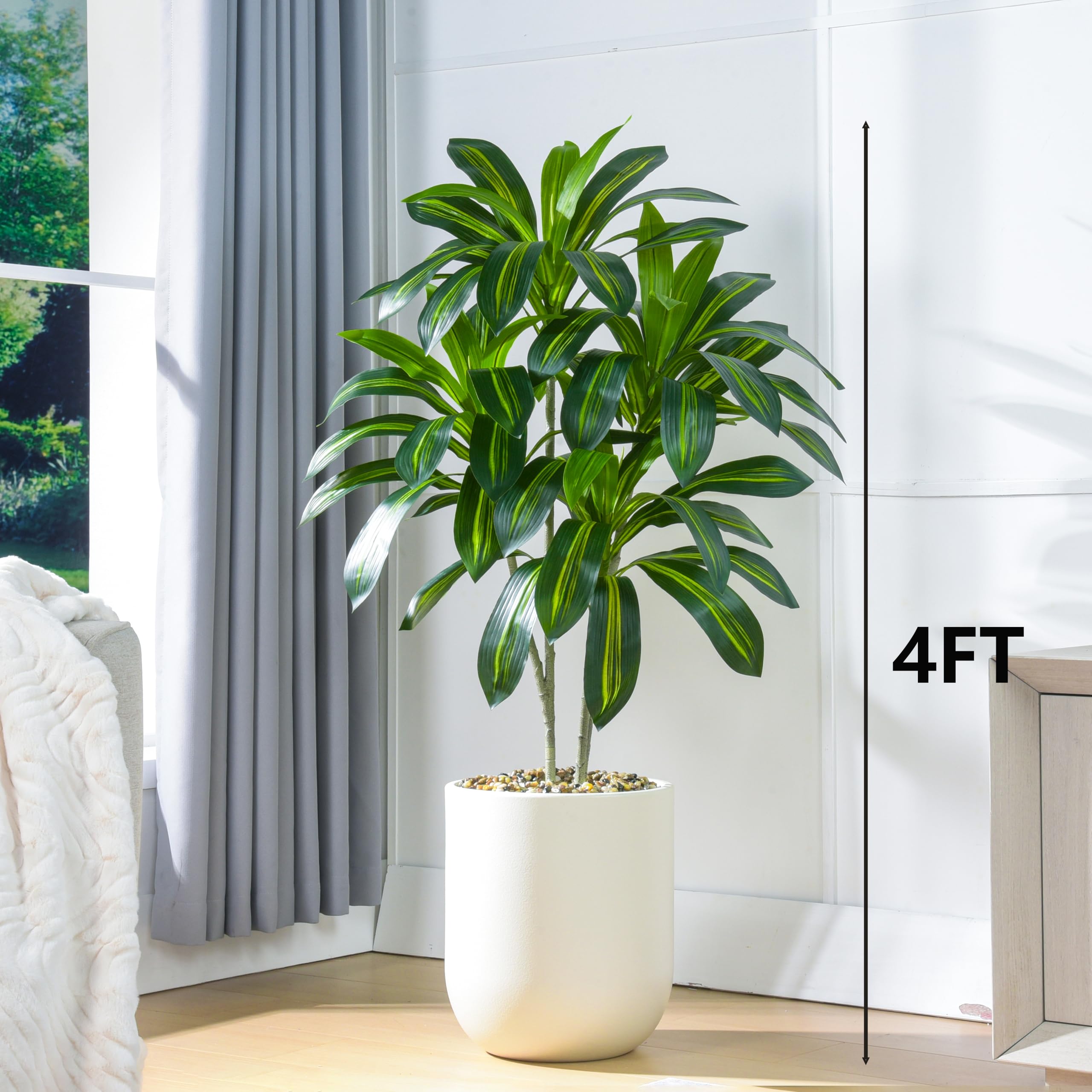 Amazon.de: TXABL Knstliche Dracaena-Pflanze, knstlicher Baum mit weiem  Pflanzgef, knstliche Yucca-Bodenpflanze im Topf, knstliche Bume fr  Zuhause, Schlafzimmer, Bro, Innenbereich (Wei, 120CM-2PCS)