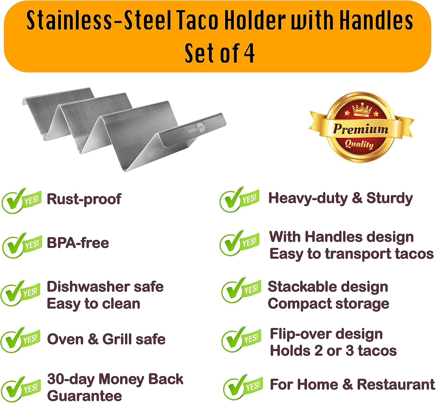 80% Off Discount Food Grade Stainless Steel Taco Holders with Handles | Taco Shells Holder Set of 4 | Each Taco Stand Holds Up To 3 Tortillas| Taco Rack Dishwasher Oven Grill Safe| Taco Plates for Home and Restaurant
