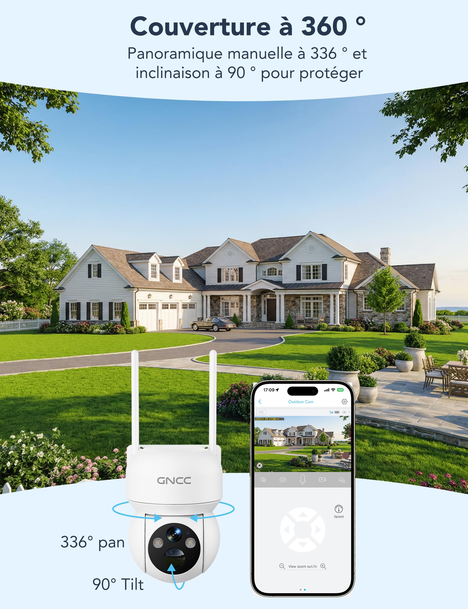 GNCC Camera Surveillance Extérieur sans Fil 4G LTE 2K avec SIM sans WiFi