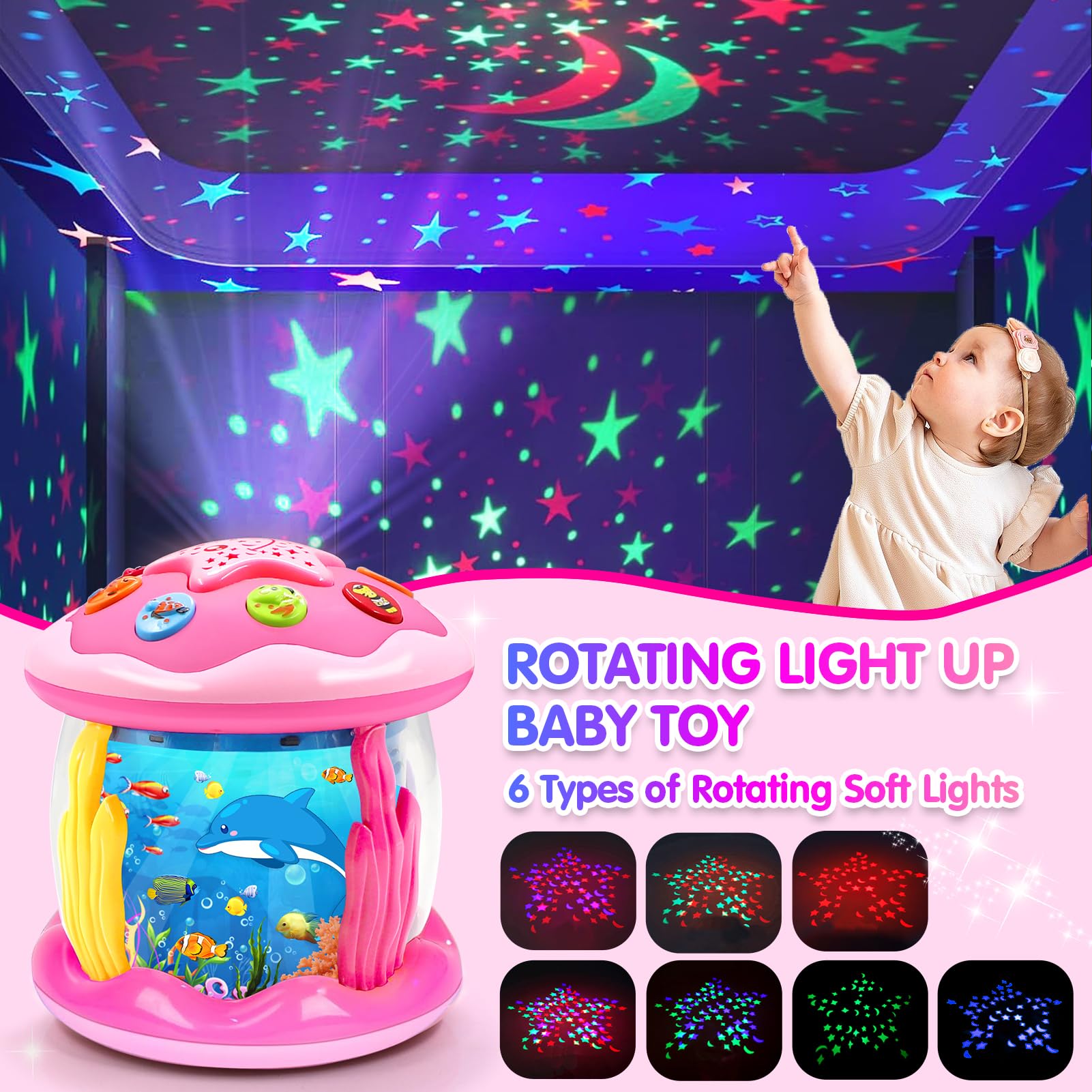KALOISYHE Giochi Bambini 1 Anno Montessori Rotante Giocattolo ha Musica e Luci a LED, Giochi Neonato 6 9 12 18 Mesi Compleanno Regali Gioco per Bambino 1 2 3 Anno