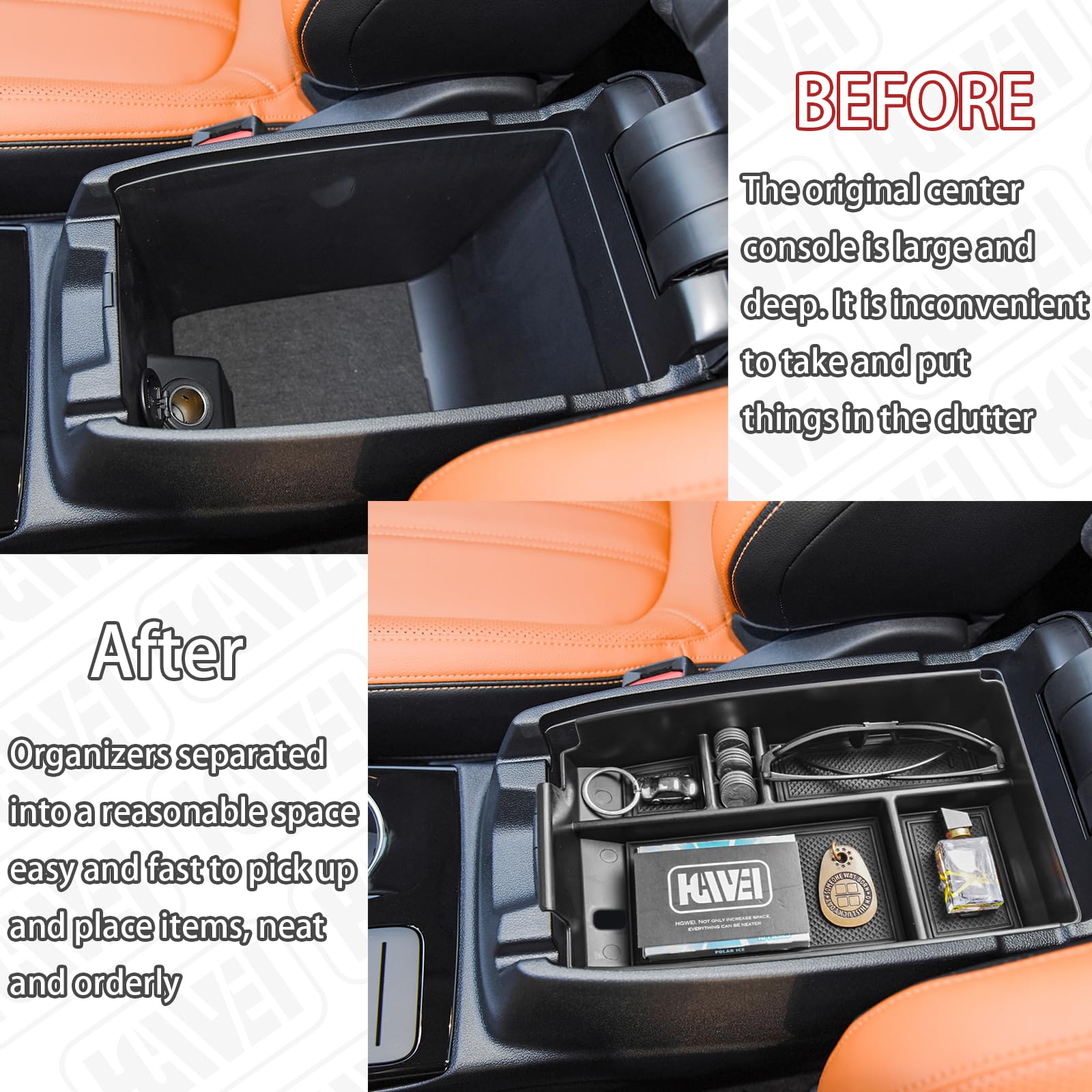 Center Console Organizer Tray Compatible with Ford Escape 2020-2025/Bronco Sport 2021-2025 Accessories, Insert Container ABS Secondary Armrest Storage Box (Not for U725 2-Door), Black