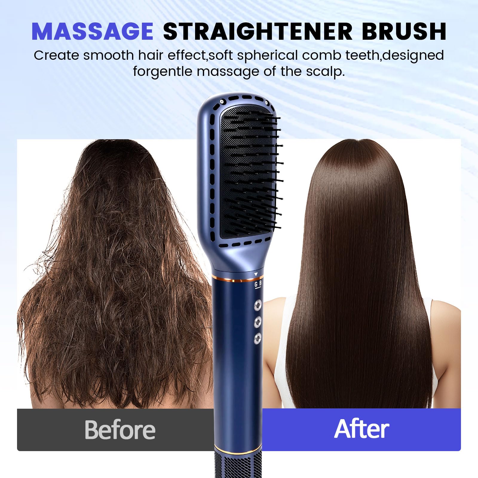 Air Brush 5 en 1 Hair Styler Airbrush,1400W Seche Cheveux avec Airbrush Cheveux,Brosse Lissante,Fer a Boucler, pour Sécher, Boucler, Lisser, Femmes,200 Millions d'ions Négatifs -Bleu
