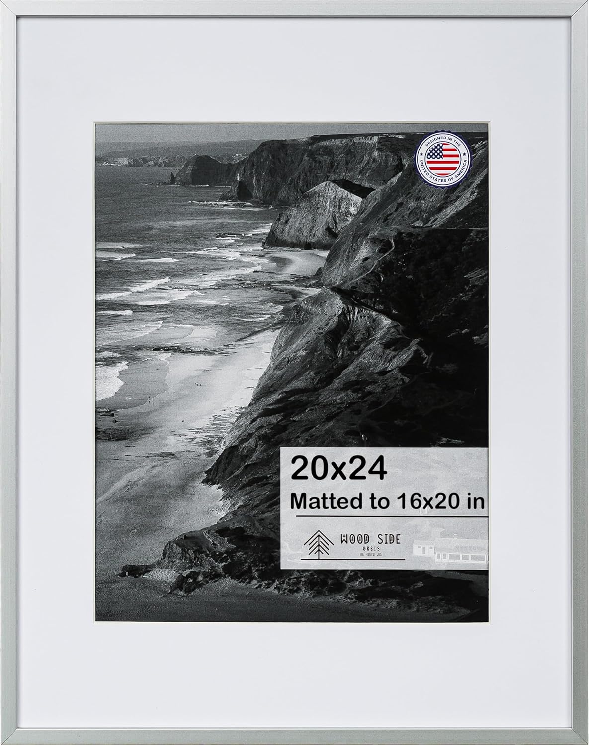 WOOD SIDE ORBIS 20x24 Silver Aluminum Metal Picture Frame with Mat 16x20 - Wall Display Poster Photo Frames, 1 Pack Silver (1 Pack) 20x24" Mat 16x20"