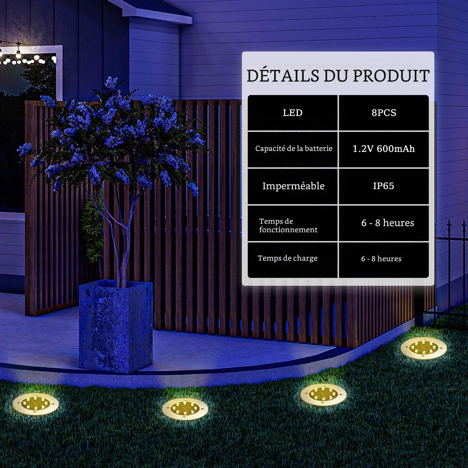 TOSHIN Lumière Solaire Extérieur, 8 Pièces Lampe Solaire Au Sol Jardin, 8 LED Etanche IP65 Spot Solaire Extérieur Encastrables Éclairage pour Chemins Pelouse Terrasse Cour Piscine, Blanc Chaud