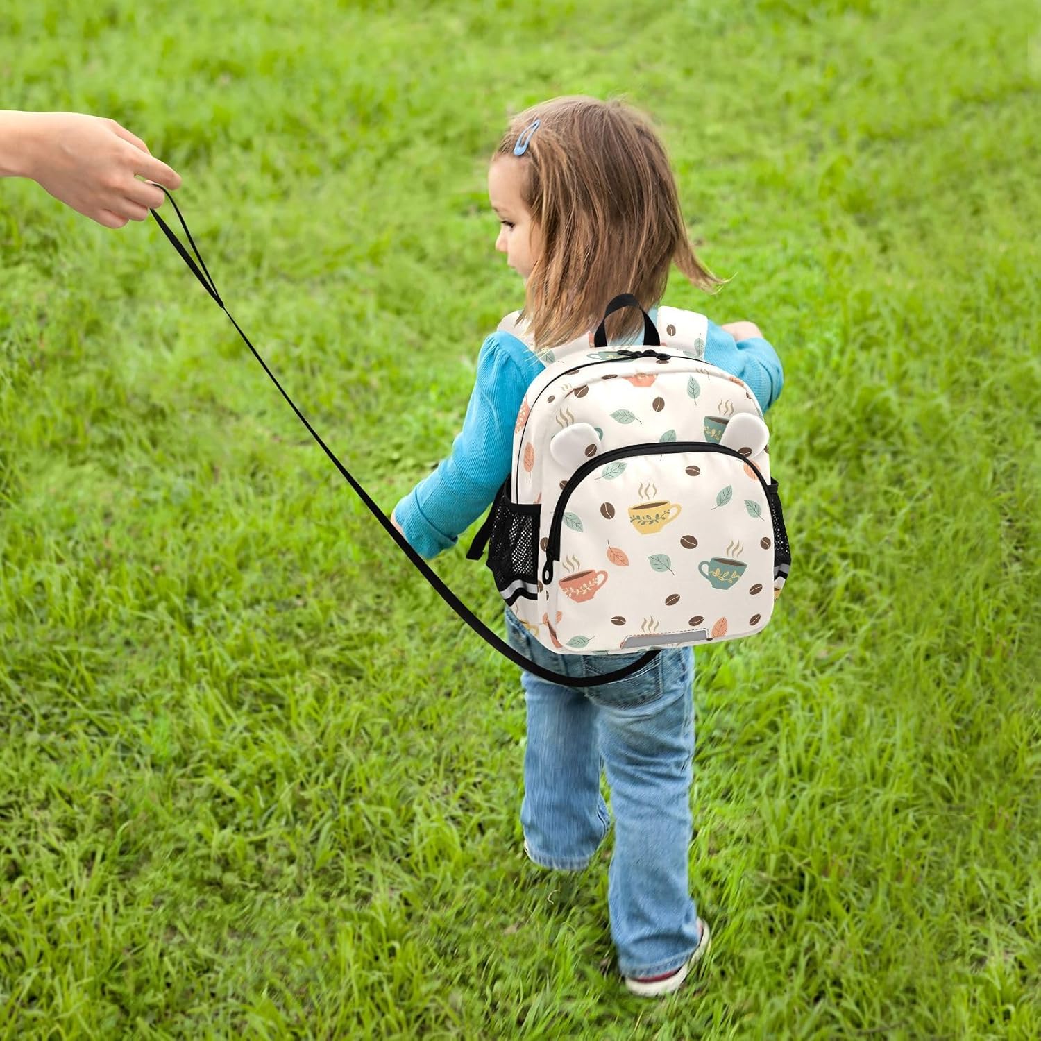 Coffee Leaves Beige Print Toddler Harness Backpack for Boys Girls 3-6 Years Kids Backpack with Anti Lost Safety Leash Baby Protection Backpack for Walking Preschool Travel