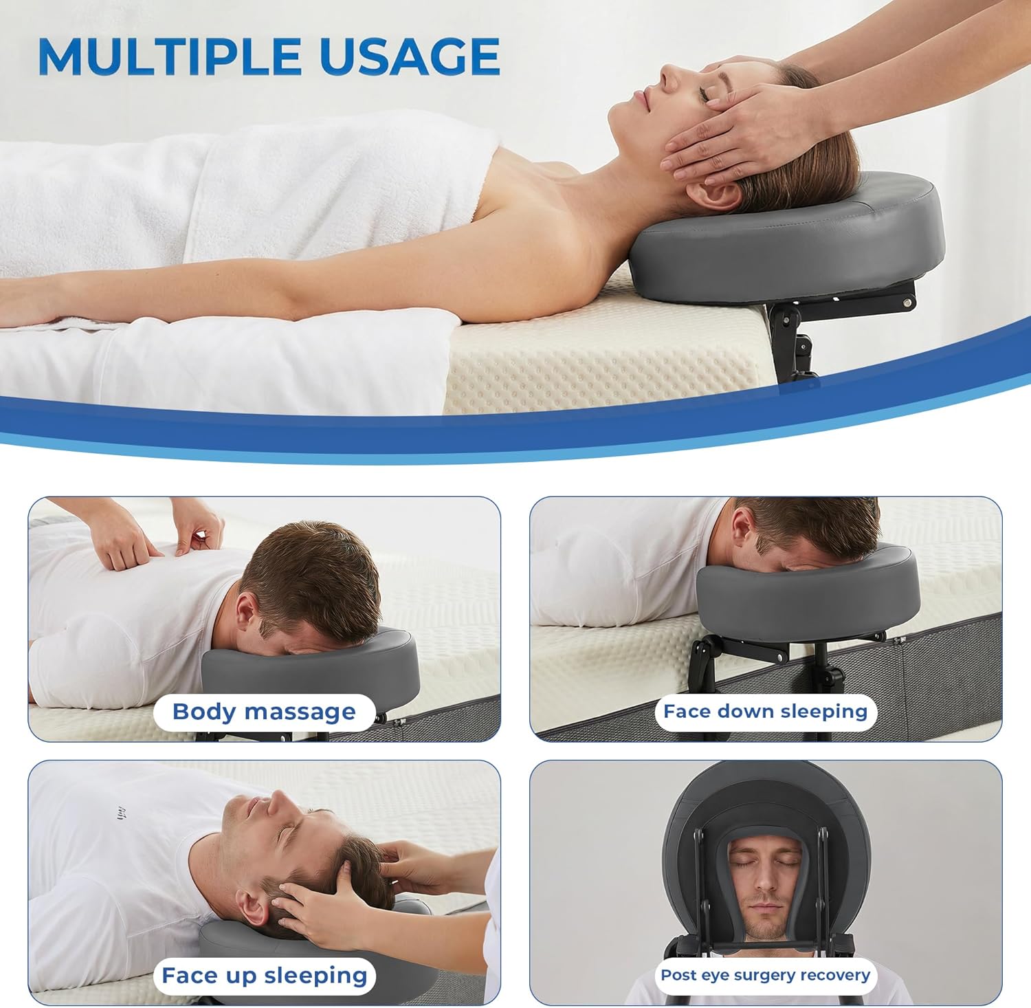 Massage Headrest for Bed, Foldable Adjustable Massage Memory Foam Face Cradle, Portable Head Rest Attachment for Mattress, Waterproof Leather Home Bed Massage Head Holder with Face Pillow